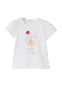 T-shirt ballerine à col rond imprimé - Bianco & Ortensia