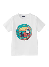 t-shirt manica corta bianca con stampa tucano