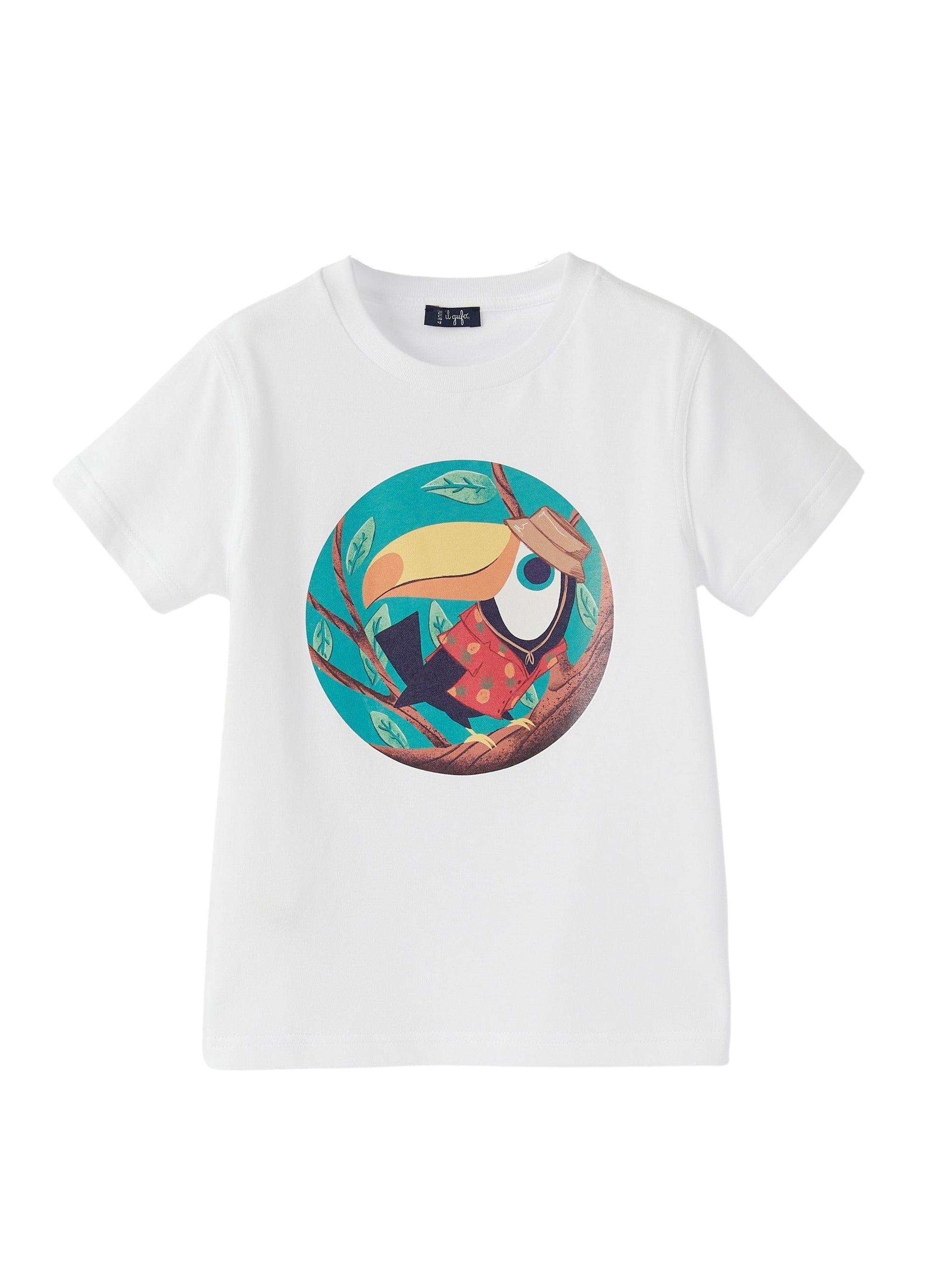 t-shirt manica corta bianca con stampa tucano