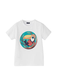 t-shirt manica corta bianca con stampa tucano