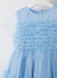 Ruffled tulle dress - Azzurro Topazio