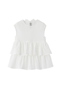 Cream White Embossed Cotton Top With Flounces