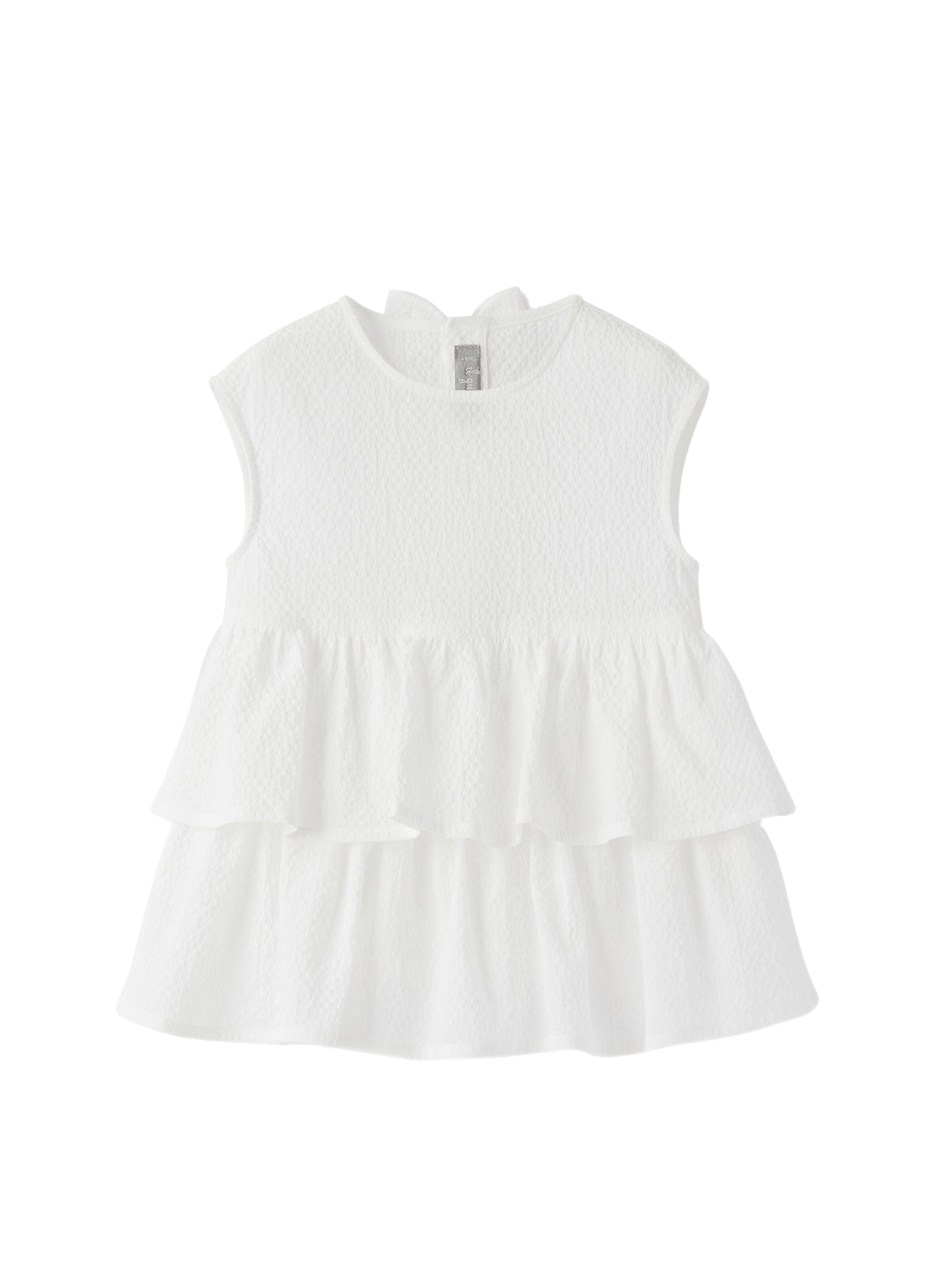 Cream White Embossed Cotton Top With Flounces