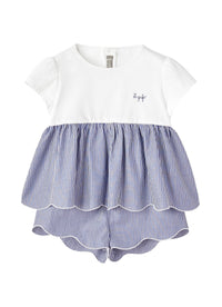 Completo due pezzi a righe blu