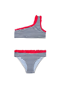 Maillot de bain rayé avec volants - Bianco & Blu