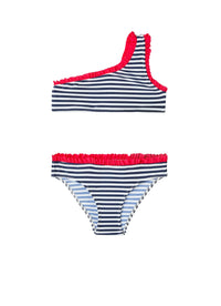 Costume due pezzi a righe con ruche