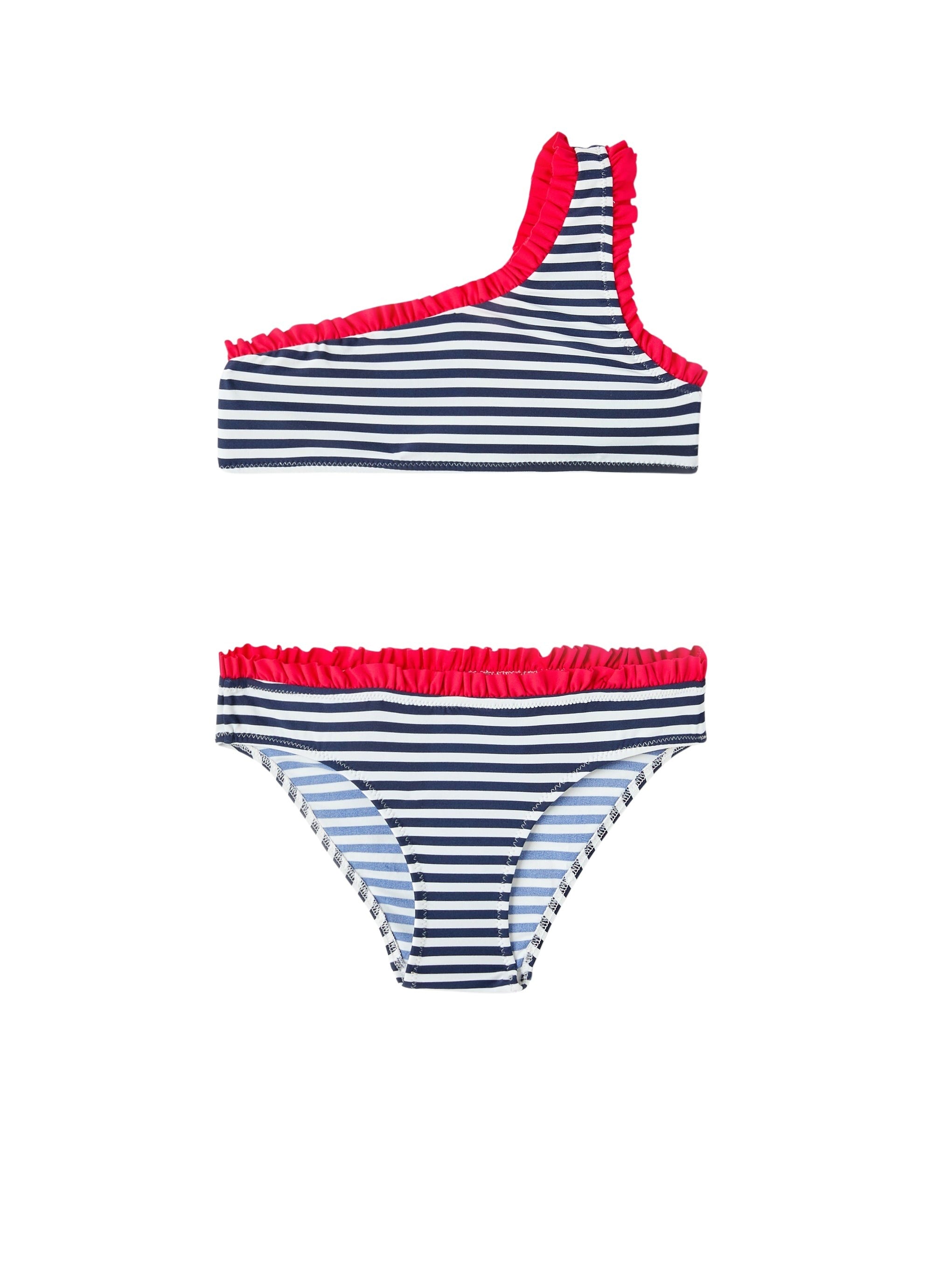 Costume due pezzi a righe con ruche