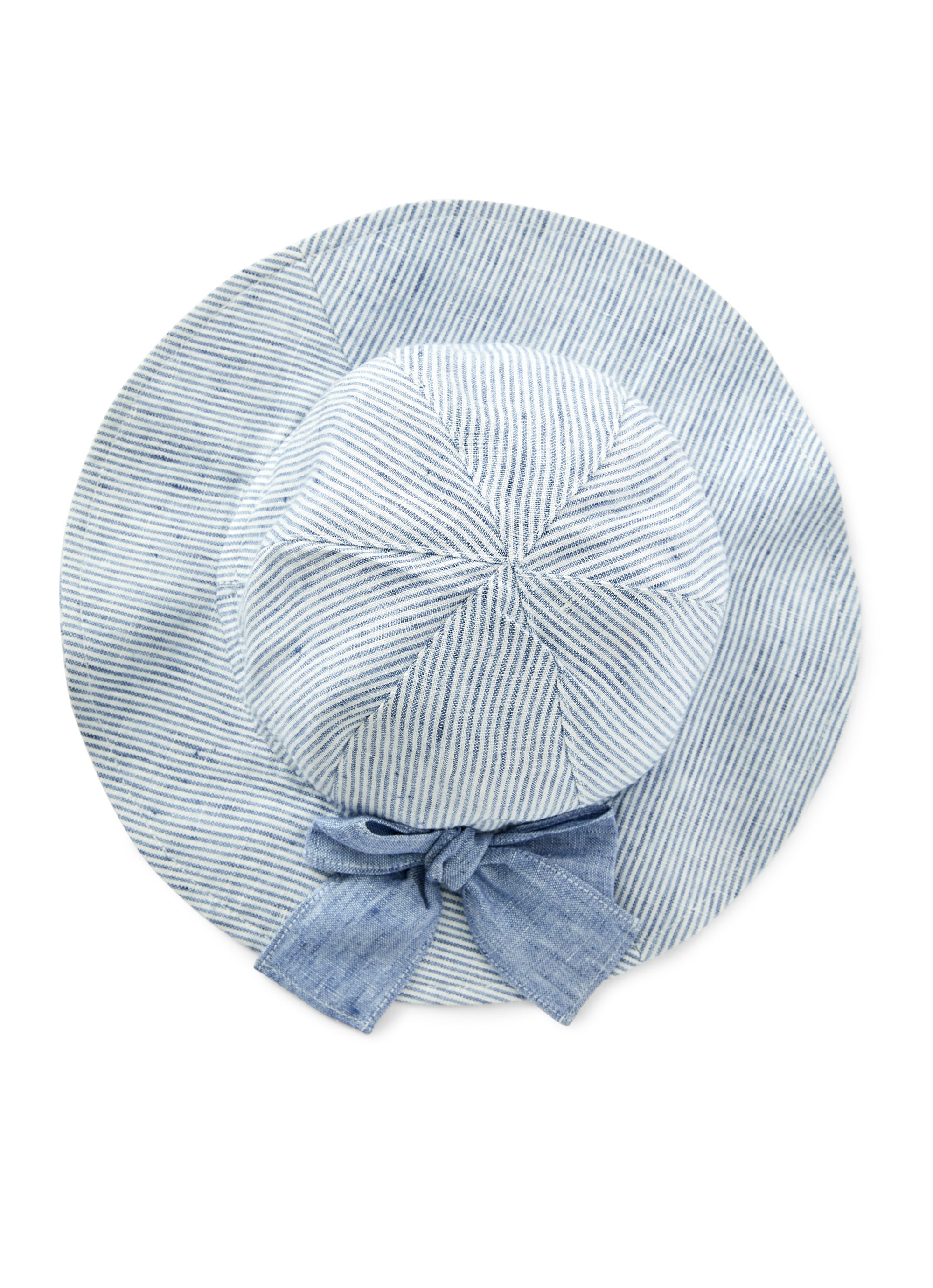 Cappello in lino rigato con fiocco