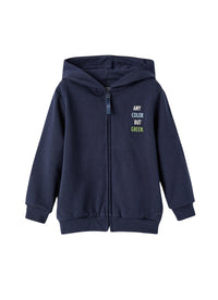Felpa blu con cappuccio e zip frontale