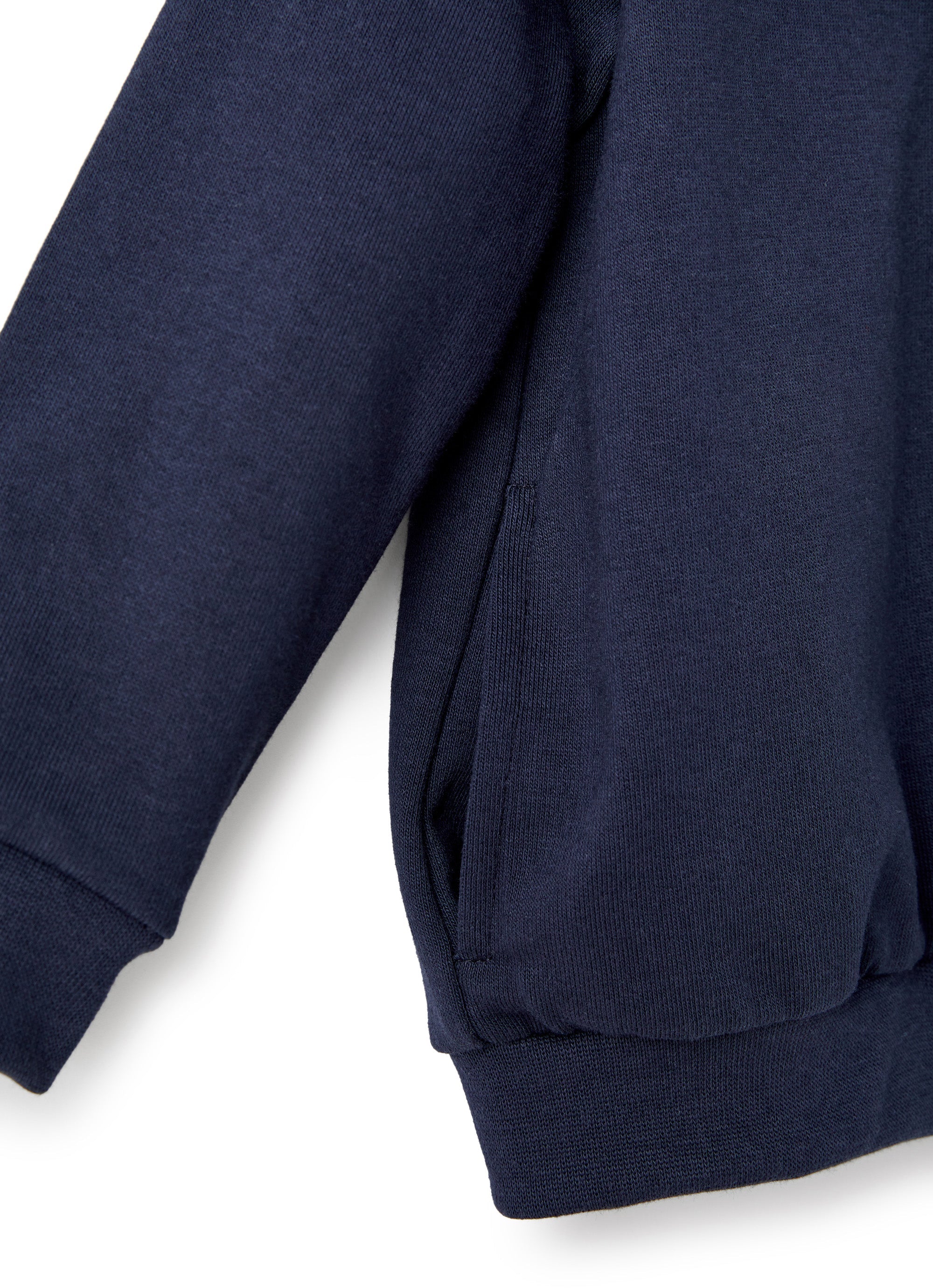 Felpa blu con cappuccio e zip frontale