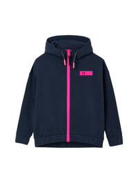 Felpa blu con nastrature fuxia