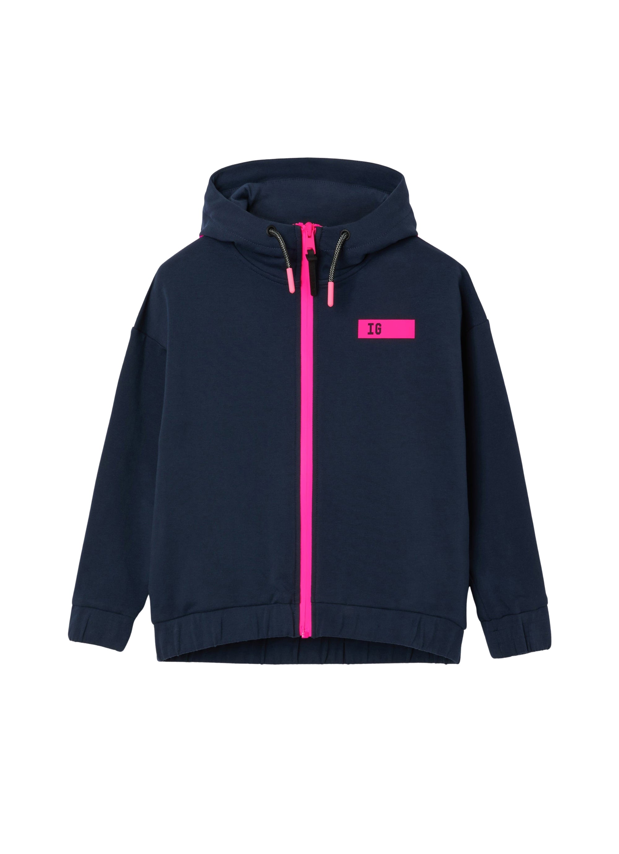 Felpa blu con nastrature fuxia