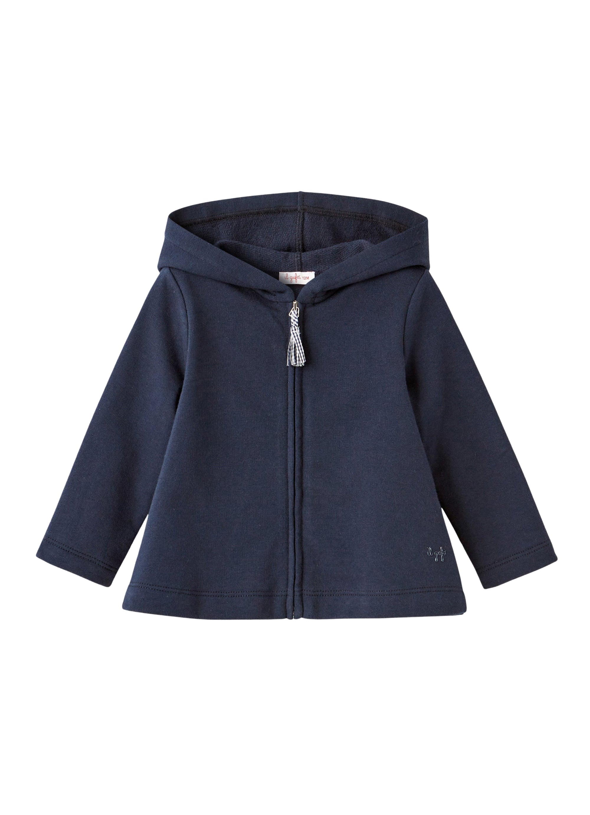 Felpa svasata blu con cappuccio