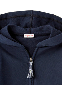 Felpa svasata blu con cappuccio