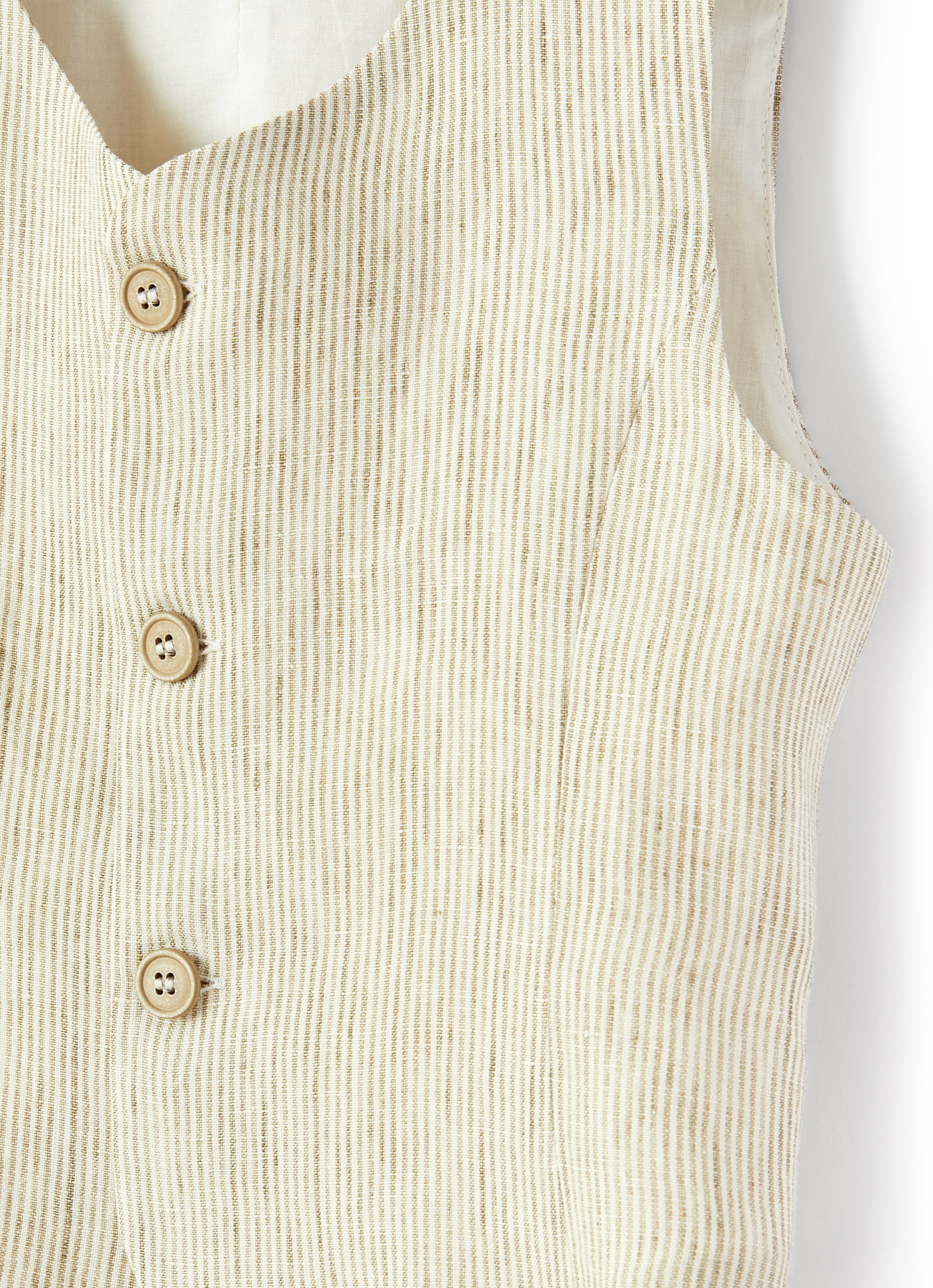 Gilet in 100% lino a righette cachi
