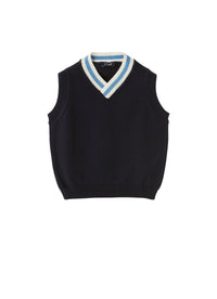 Gilet blu con collo a contrasto