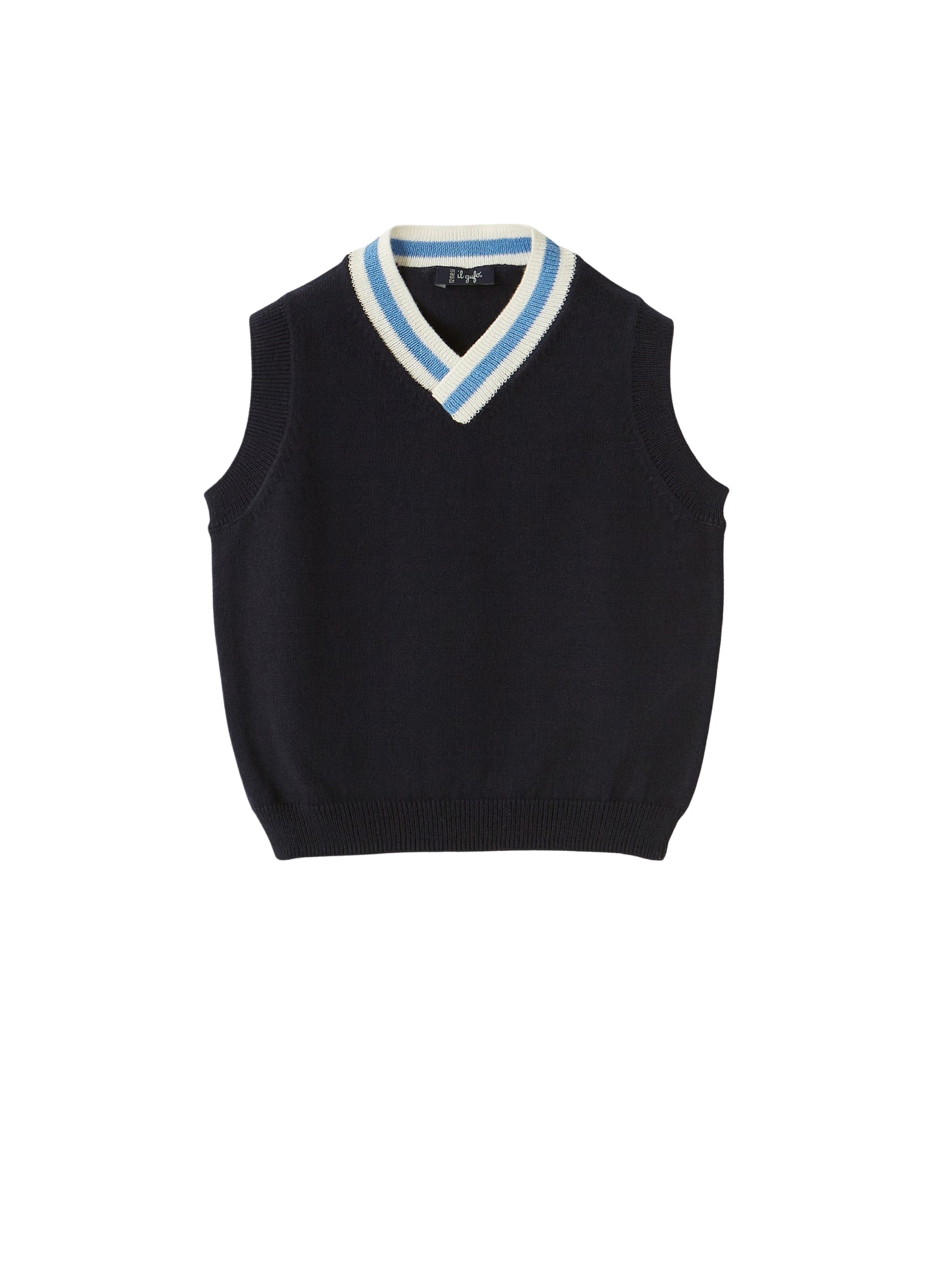 Gilet blu con collo a contrasto