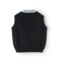 Gilet blu con collo a contrasto