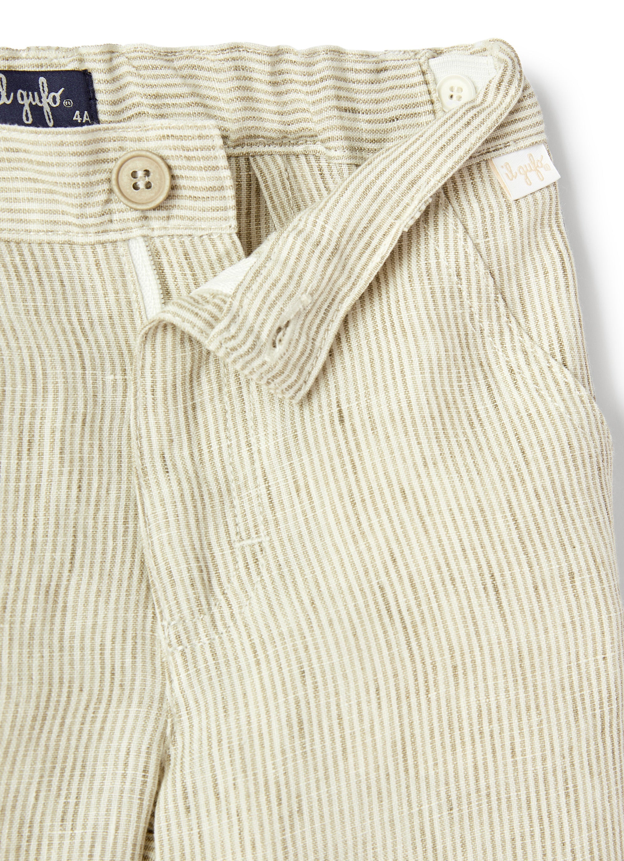 Bermuda in lino a righe cachi