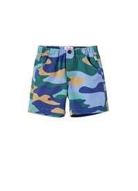 Patterned gabardine shorts - Celeste Scuro