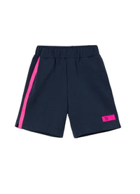 Bermuda in felpa blu con nastrature