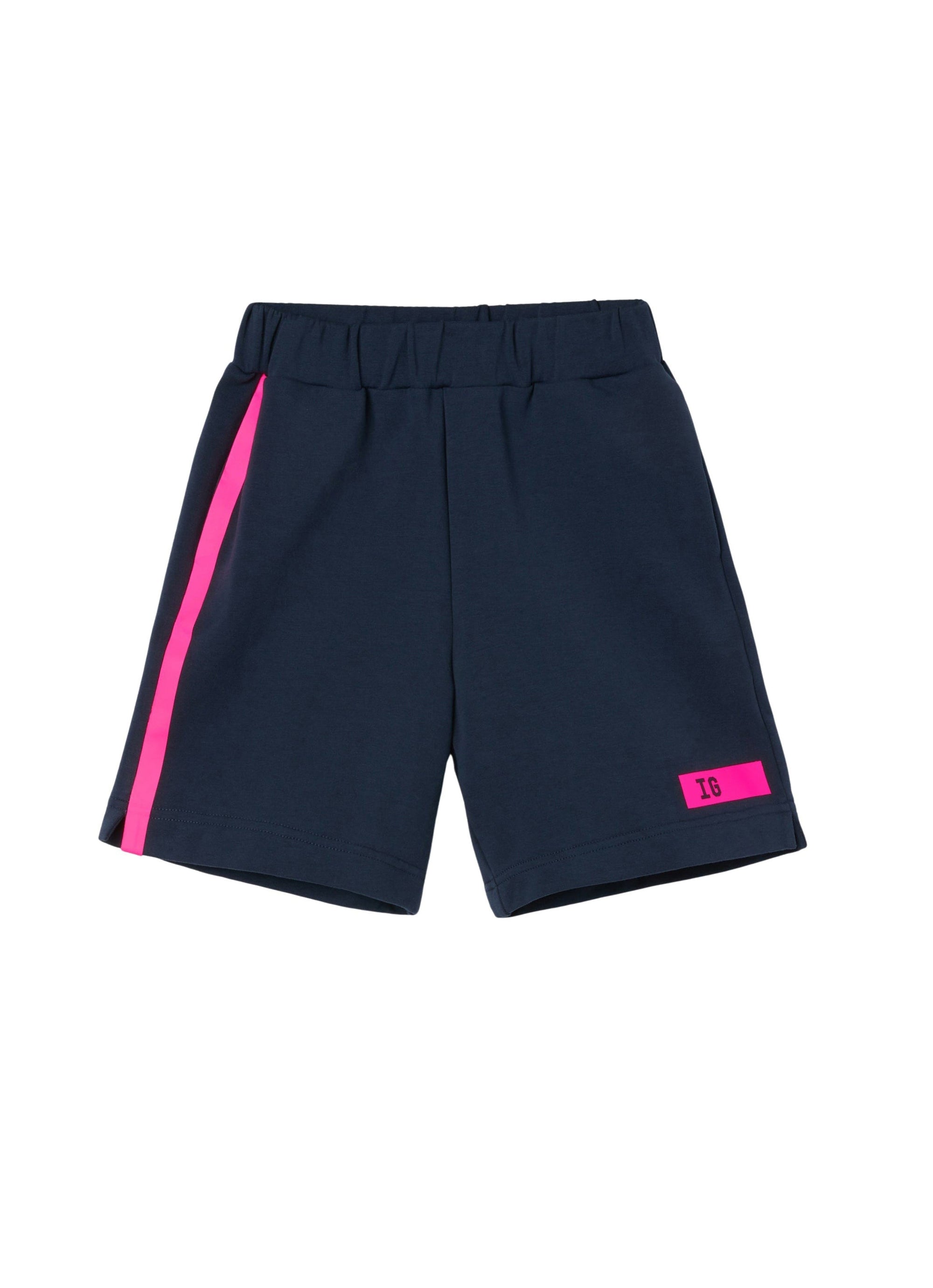 Bermuda in felpa blu con nastrature
