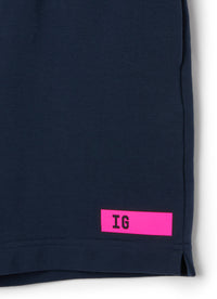 Bermuda in felpa blu con nastrature