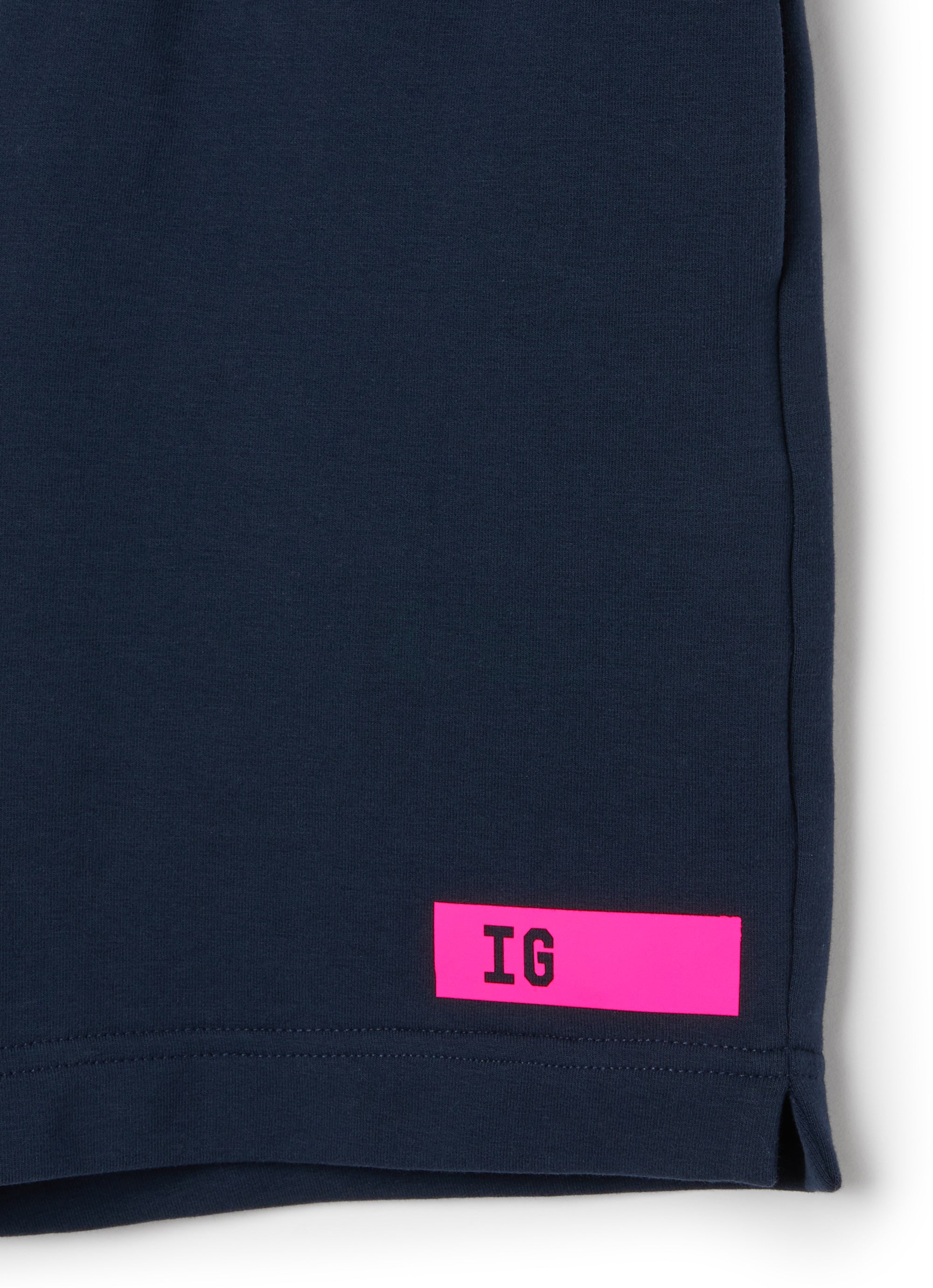 Bermuda in felpa blu con nastrature