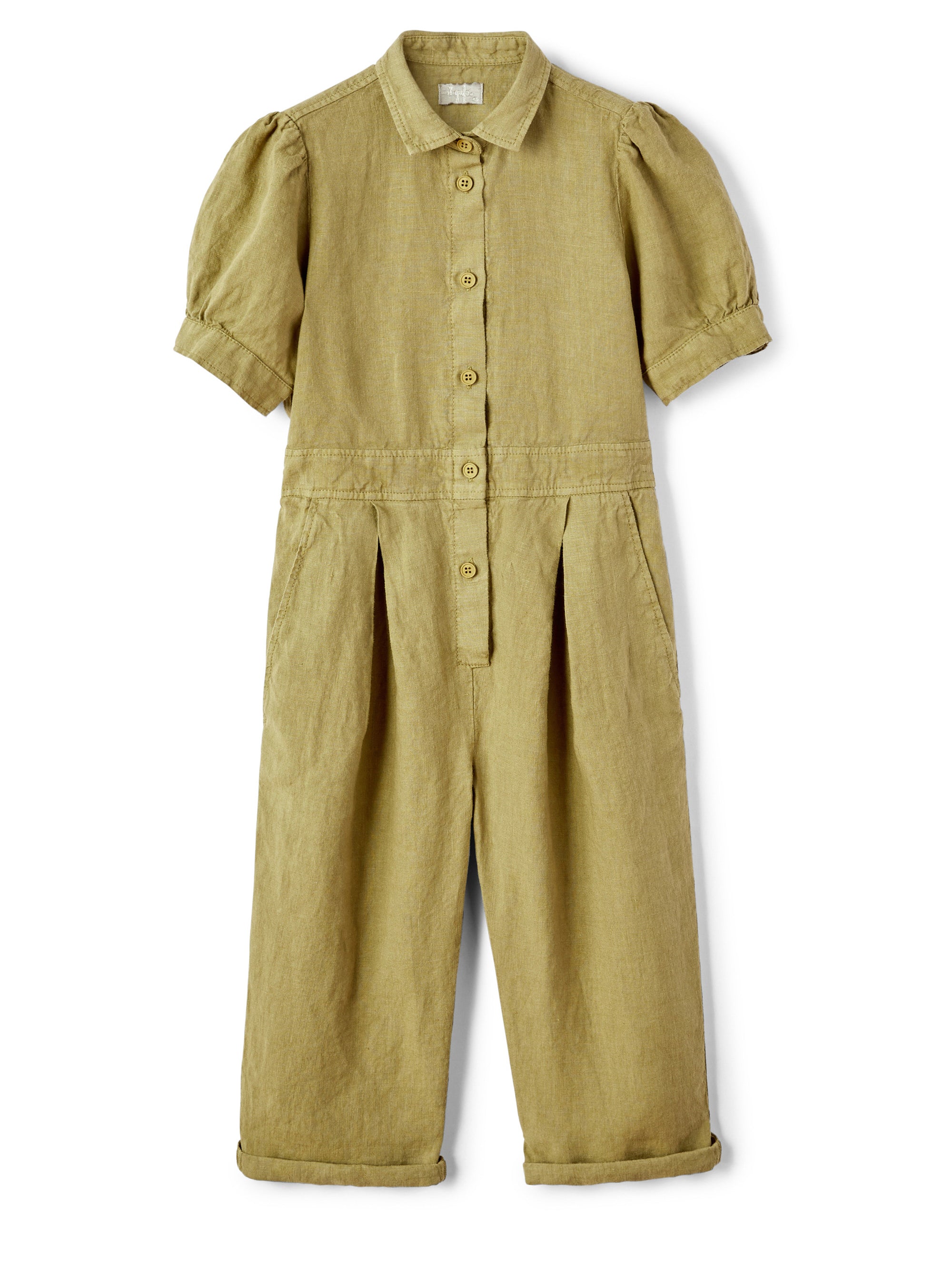 Linen Jumpsuit With Balloon Sleeves