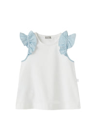 Top con maniche in micro vichy azzurro