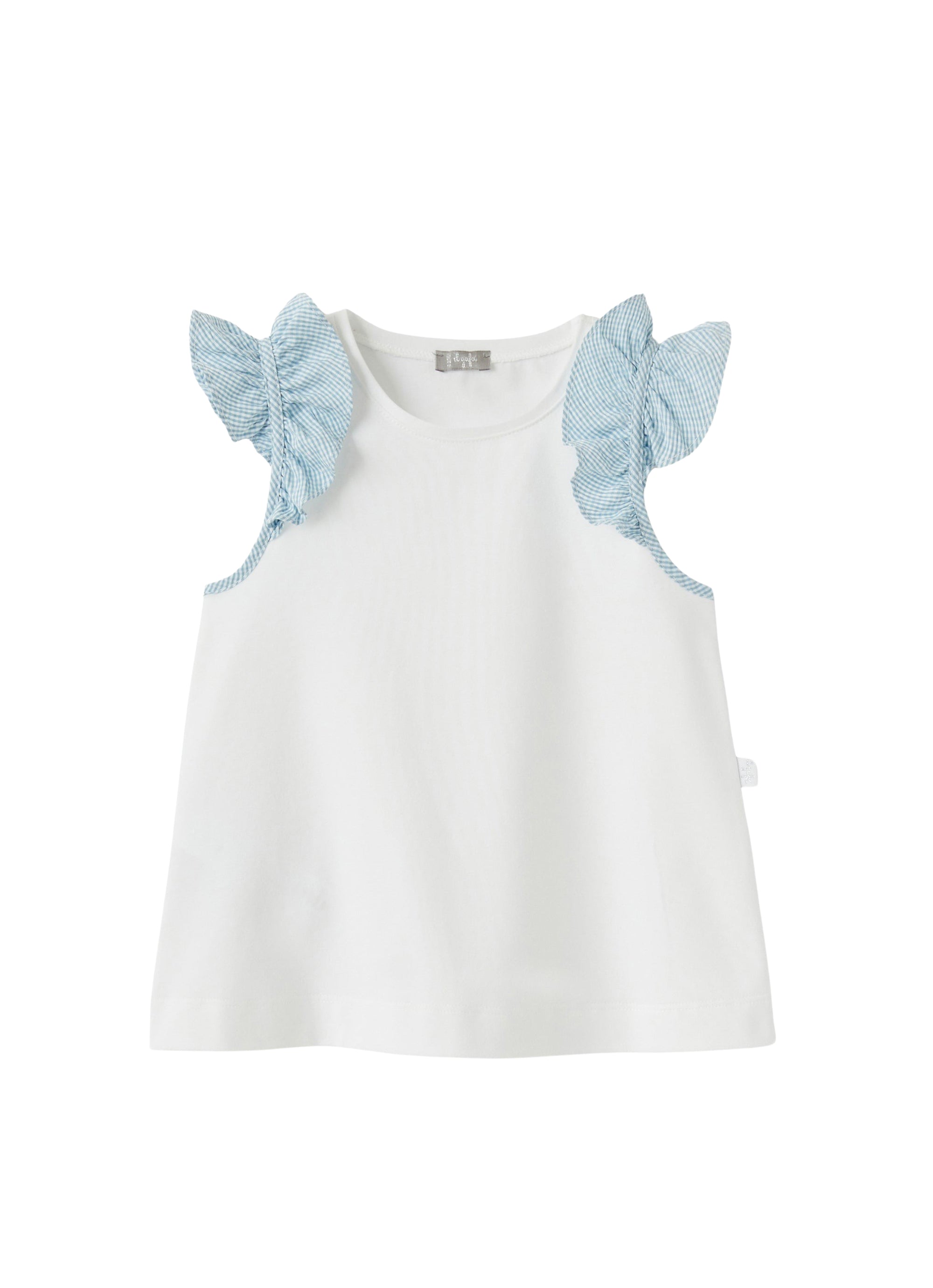 Top con maniche in micro vichy azzurro