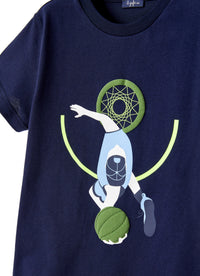 T-shirt blu con stampa cestista