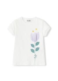White T-shirt with applied tulip