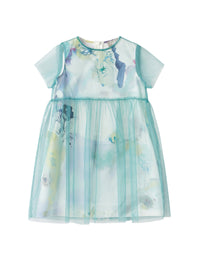Abito con stampa esclusiva e tulle