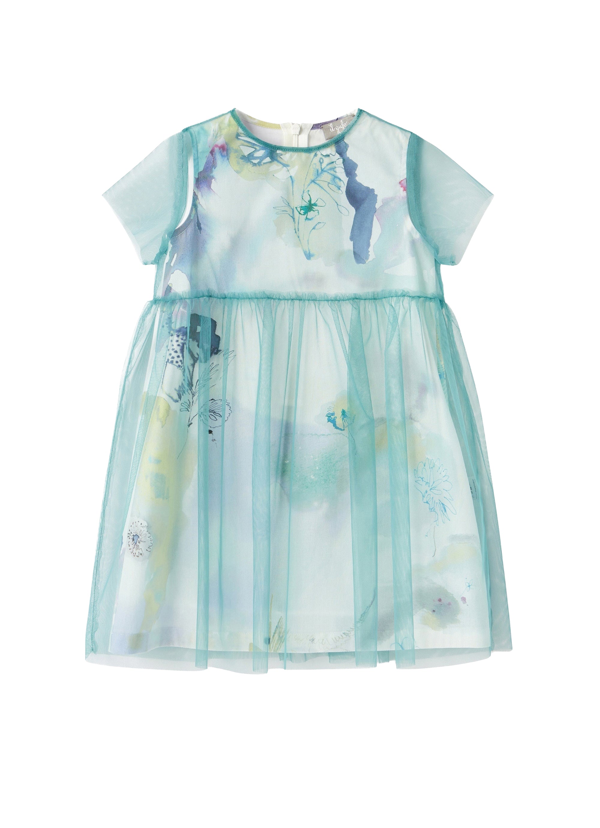 Abito con stampa esclusiva e tulle