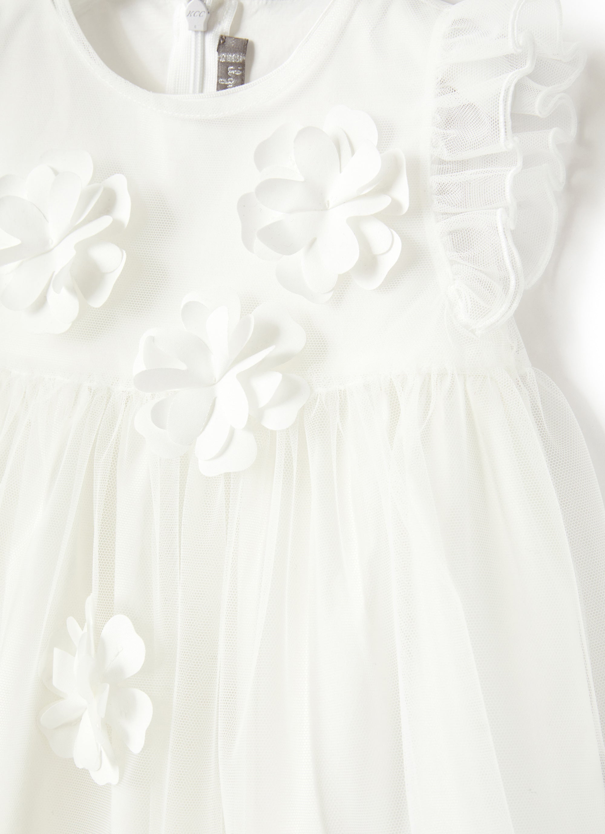 White tulle dress with flowers