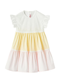 Dress with multicolour striped flounces