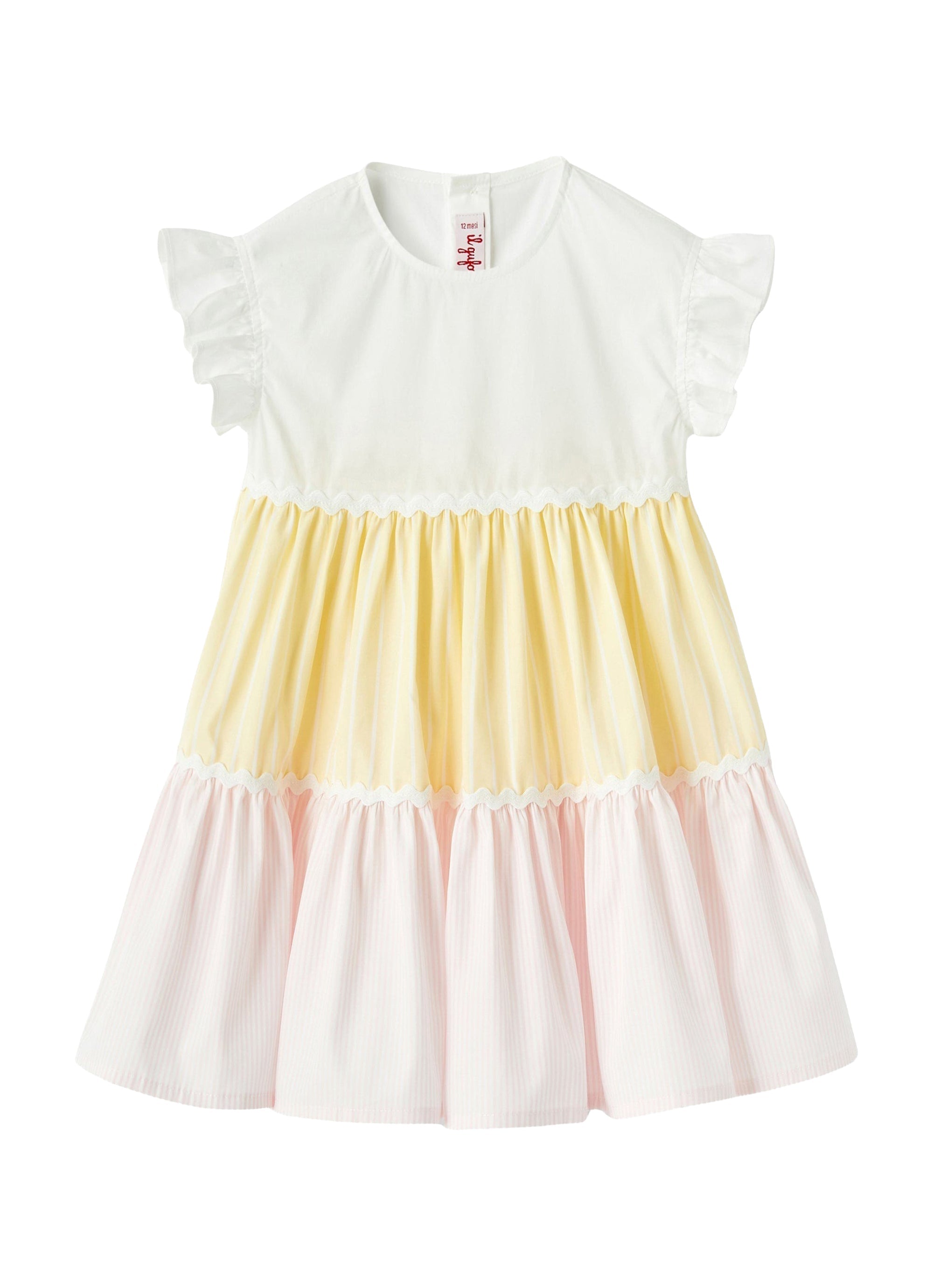 Dress with multicolour striped flounces