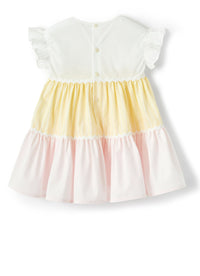 Dress with multicolour striped flounces