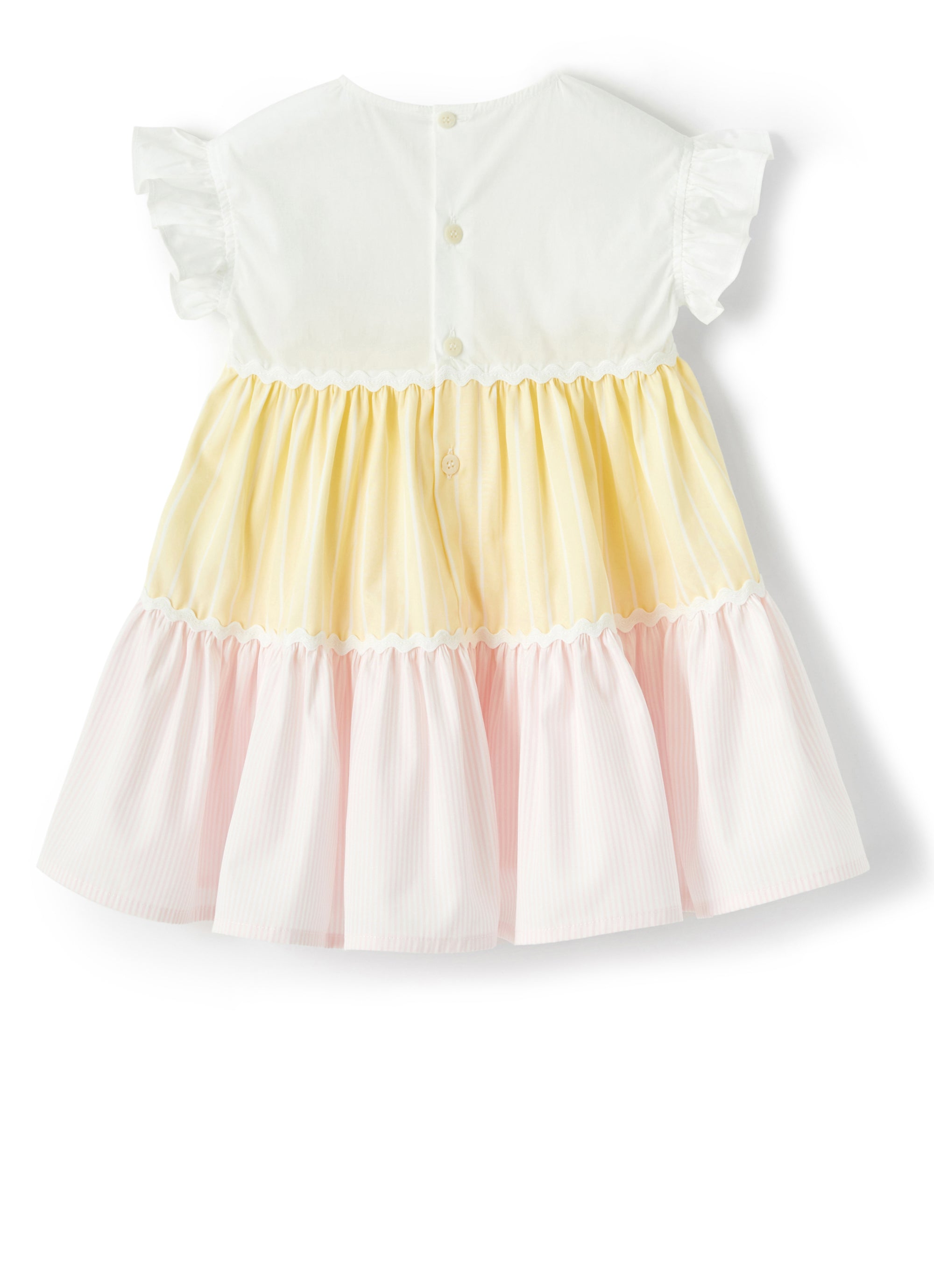 Dress with multicolour striped flounces