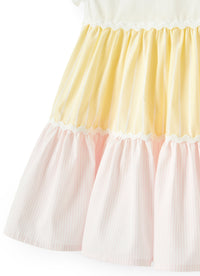 Dress with multicolour striped flounces