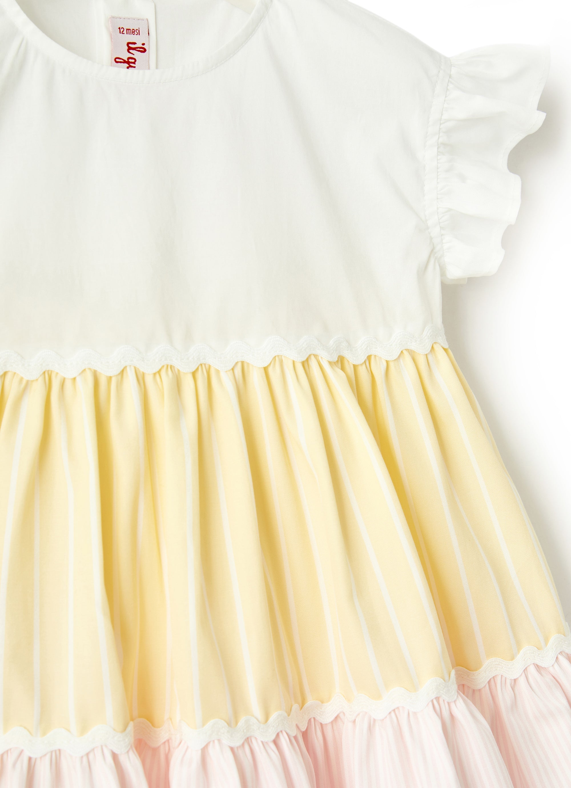 Dress with multicolour striped flounces