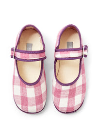 Pink checked linen slippers