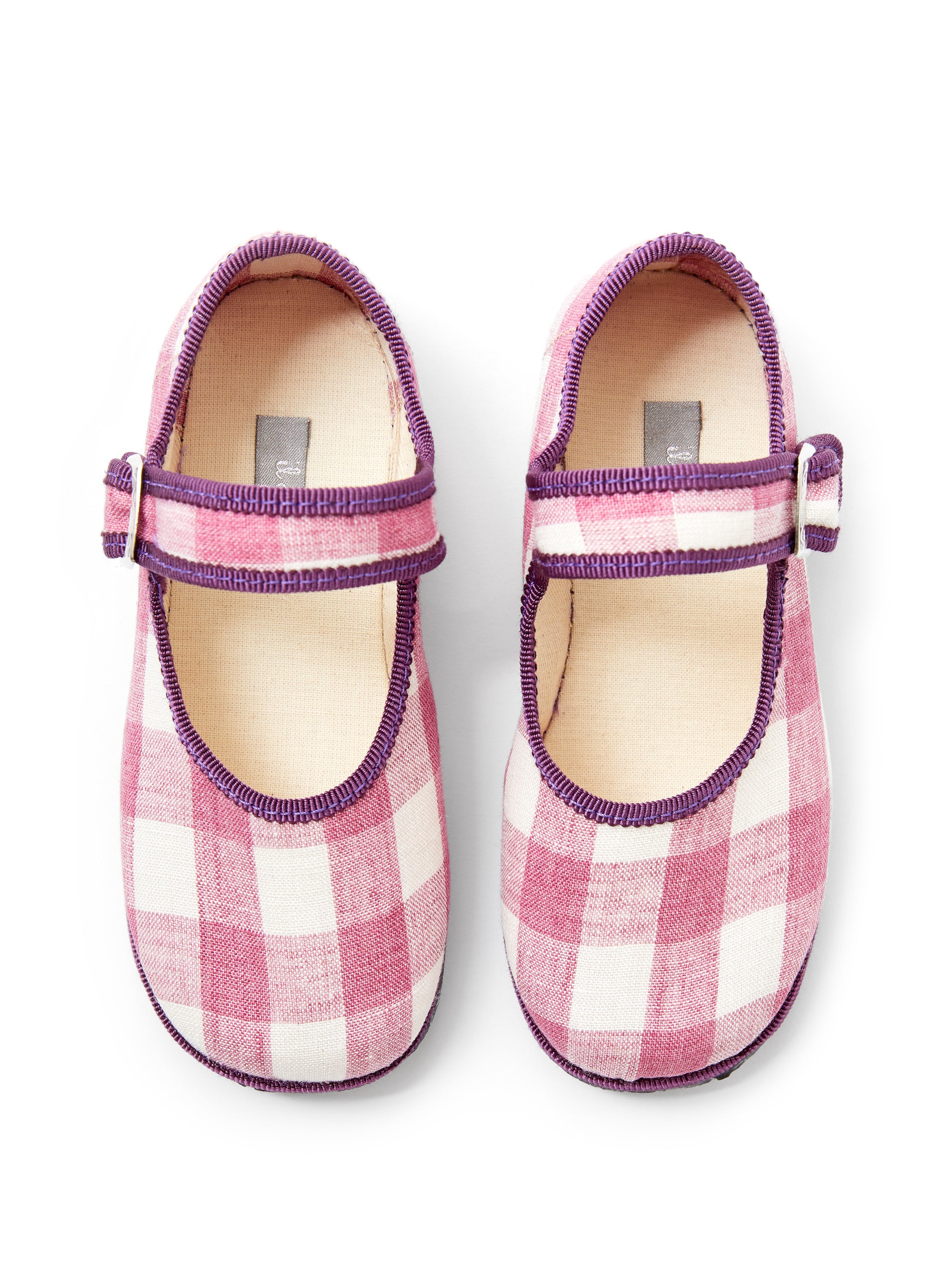 Pink checked linen slippers