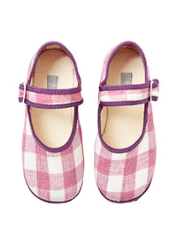 Pink Checked Linen Slippers