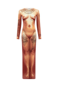 Robe longue Tattoo imprimée - Light Nude