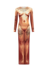 Robe longue Tattoo imprimée - Light Nude