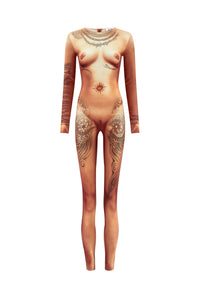 Combinaison Tattoo imprimée - Light Nude