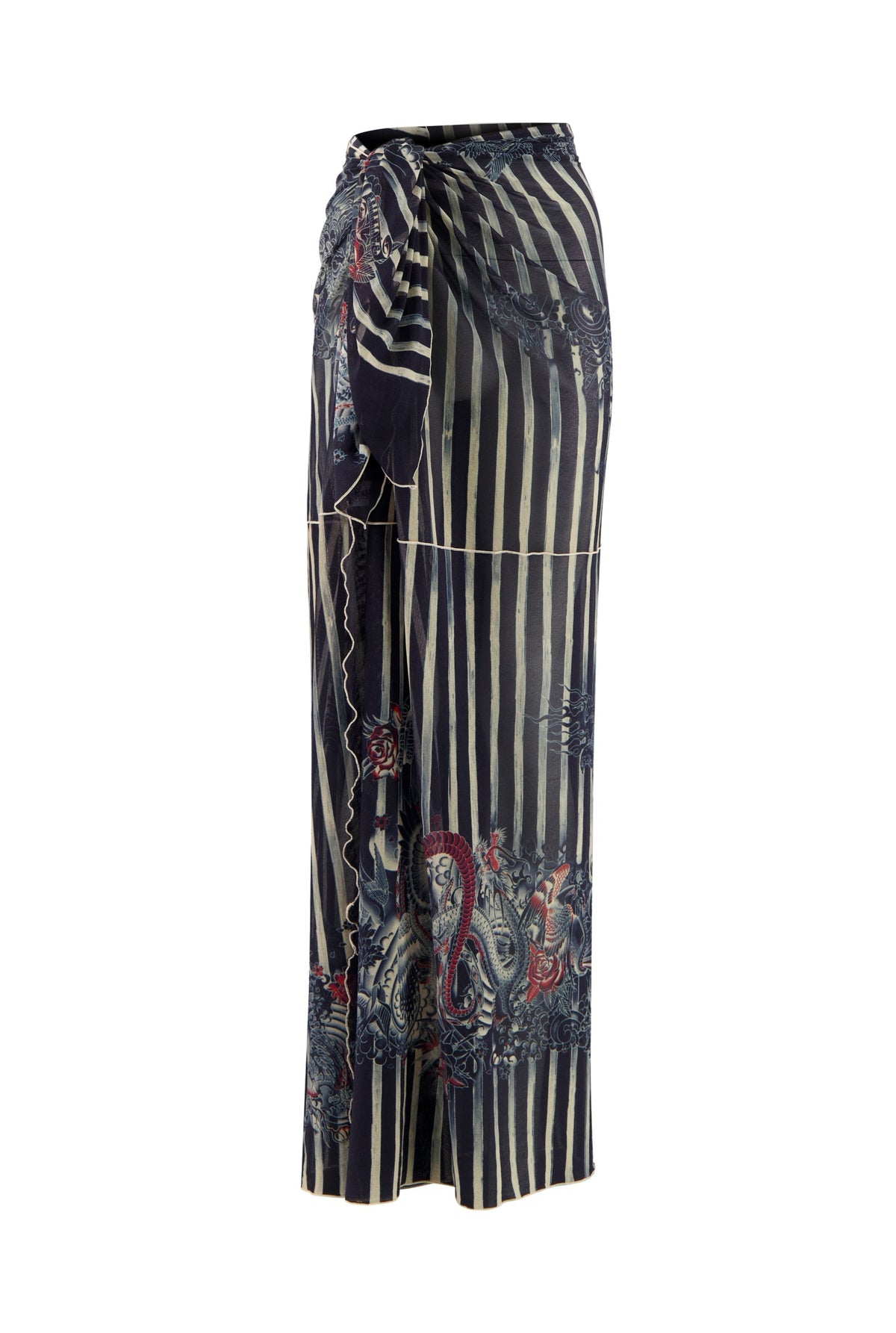 Paréo unisexe Tattoo marinière en tulle - Navy & Blue & White