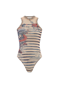 Body Tattoo marinière imprimé en tulle - Nude & Blue & Red